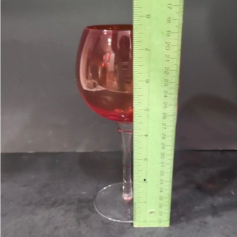Aromatic Wine Goblet 24 oz, Red Swirl Stem‎ Glass, Vintage Balloon Wine Glass